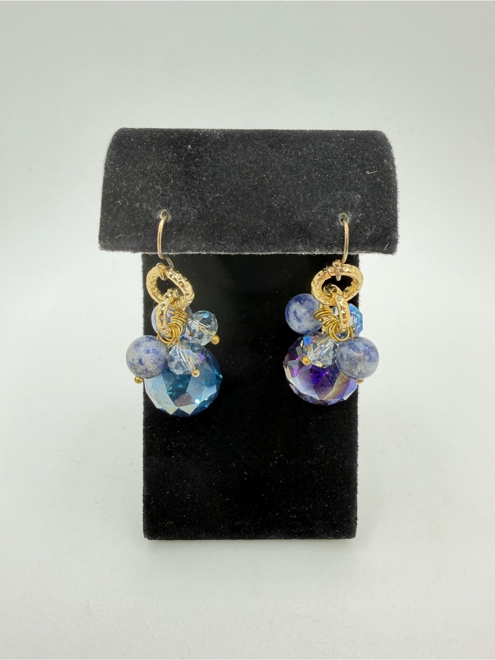 Gold over Sterling silver stamped hooks, crystal and sodalite dangle earrings! - Picture 1 of 16